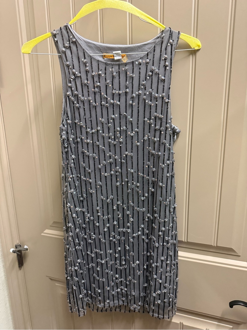 Alice + Olivia Beaded Gray Shift Dress
